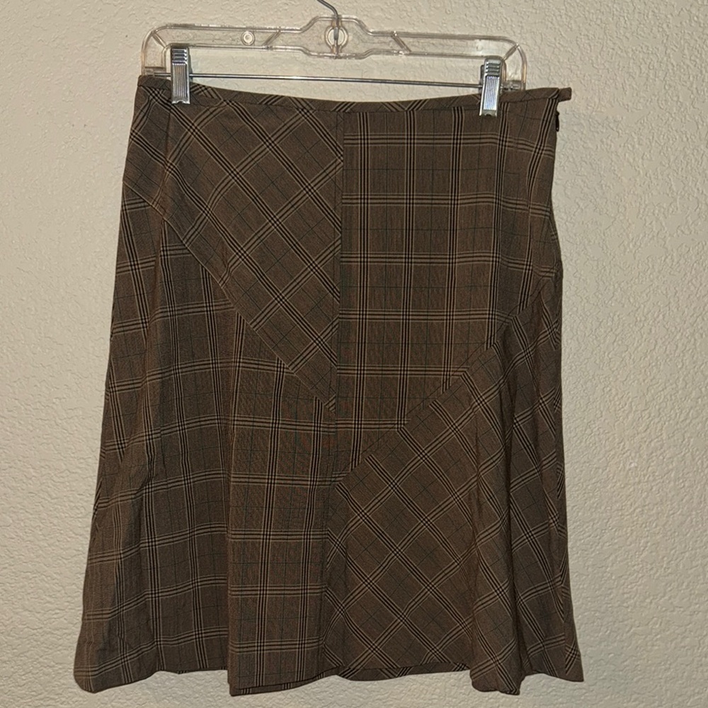 Nine West Brown Plaid A-Line Skirt